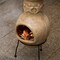 Beige Outdoor Clay Chiminea Outdoor Fireplace Maya Design Charcoal Burning Fire Pit with Sturdy Metal Stand, Barbecue, Cocktail Party, Family Gathering, Cozy Nights Fire Pit